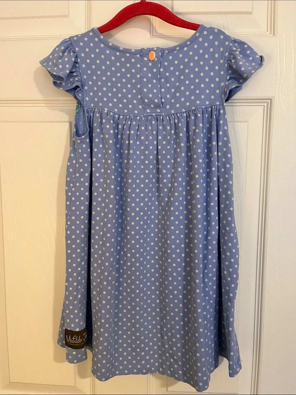 Matilda Jane Light Blue and White Polka Dot Pearl Dress with Green Trim 6